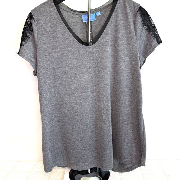 Simply Vera Wang Black Lace Womens Large Top Fairy Grunge Goth Boho Whimsigoth - Picture 1 of 12